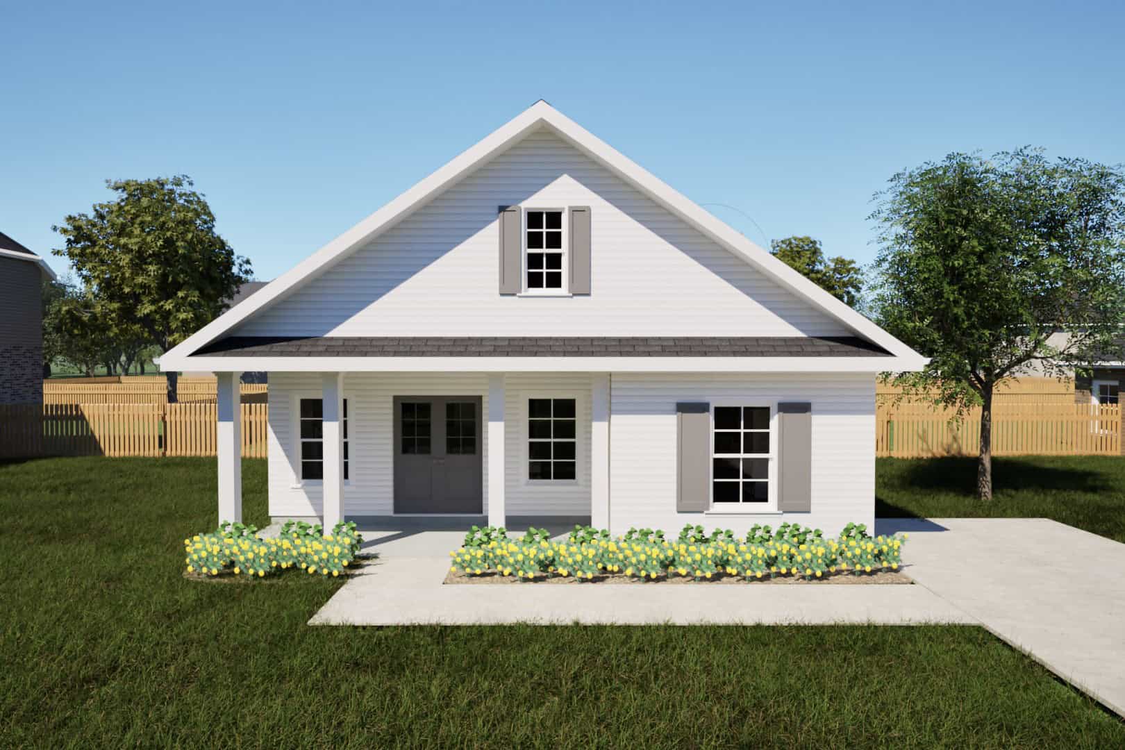 Front elevation of Farmhouse home (ThePlanCollection: House Plan #203-1050)