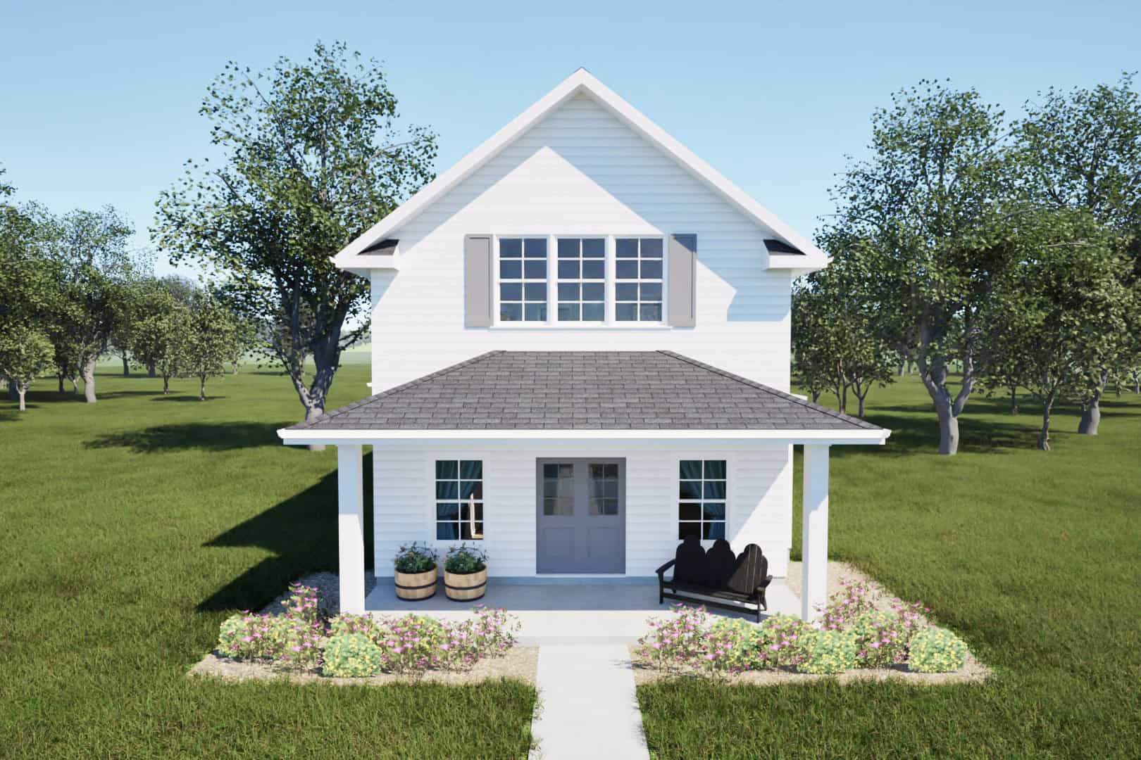 Front elevation of Farmhouse home (ThePlanCollection: House Plan #203-1064)