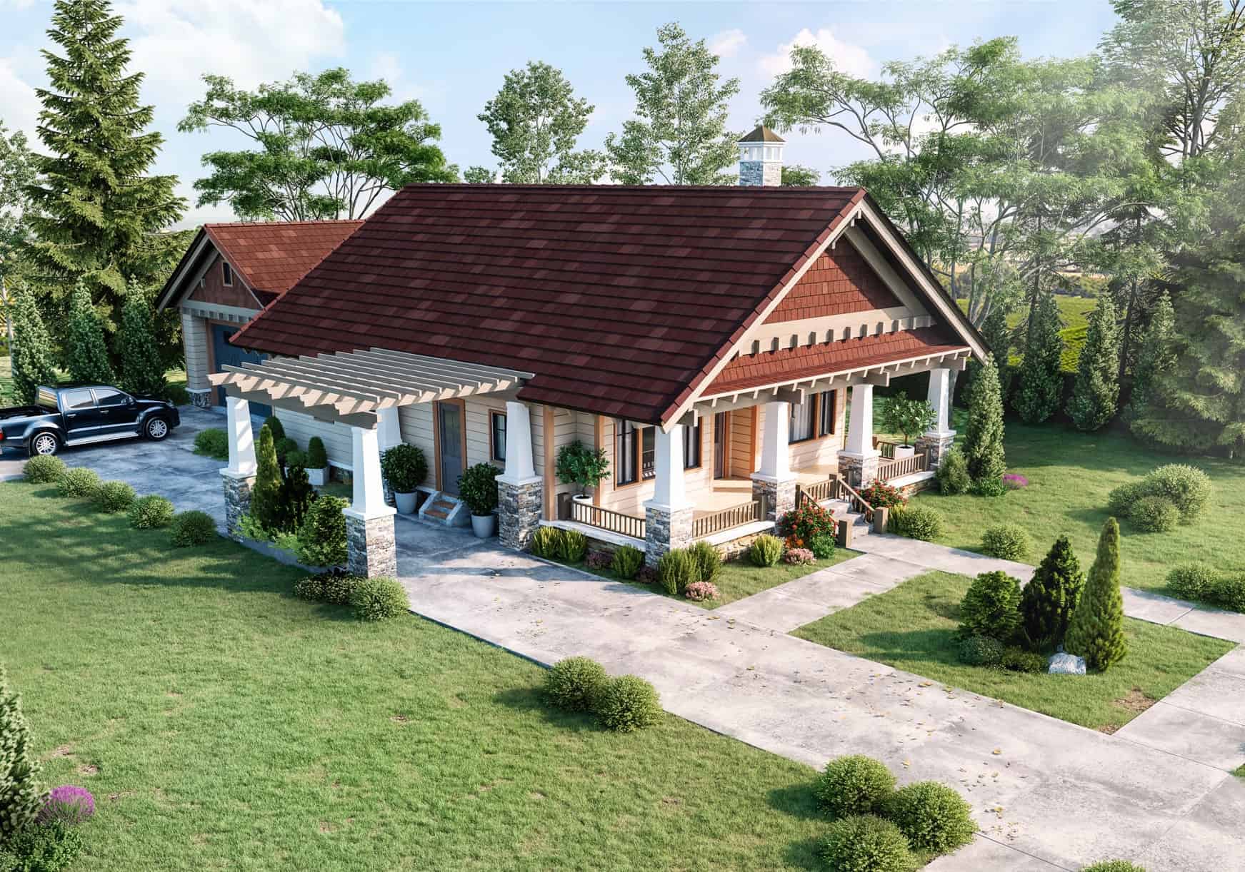 2-Bedroom, 1164 Sq Ft Craftsman House Plan - 205-1228 - Front Exterior