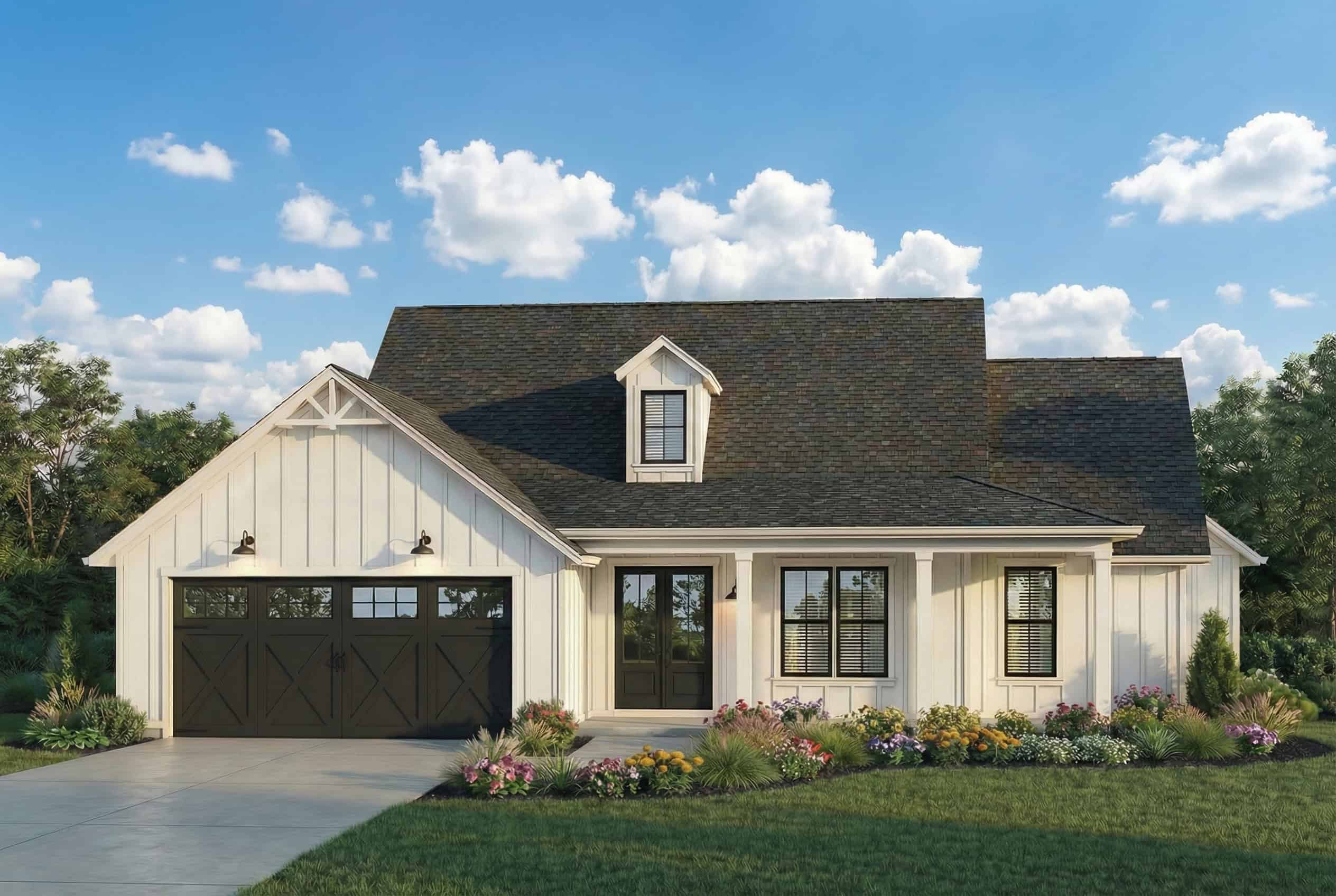 Front elevation of Farmhouse home (ThePlanCollection: House Plan #206-1056)