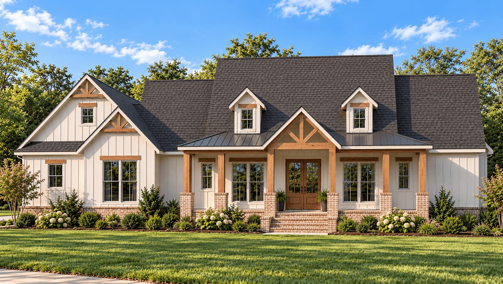 Front elevation of Modern Farmhouse home (ThePlanCollection: House Plan #206-1131)