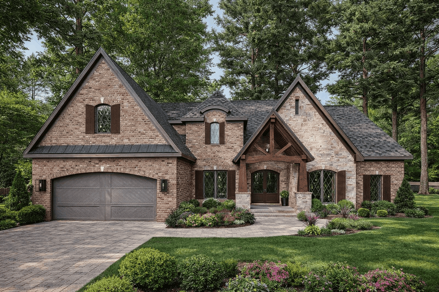 Front elevation of European home (ThePlanCollection: House Plan #221-1002)