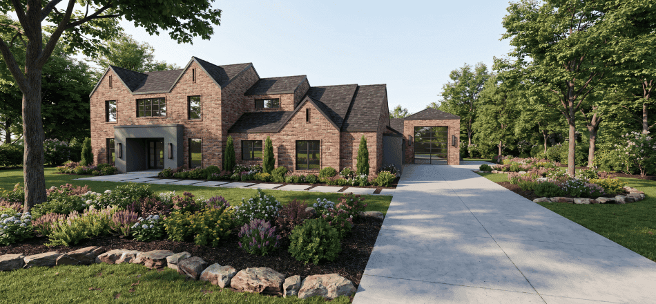Front elevation of European home (ThePlanCollection: House Plan #221-1004)