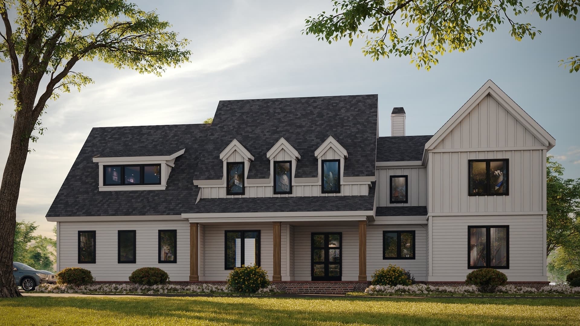 Front elevation of Cape Cod home (ThePlanCollection: House Plan #225-1108)