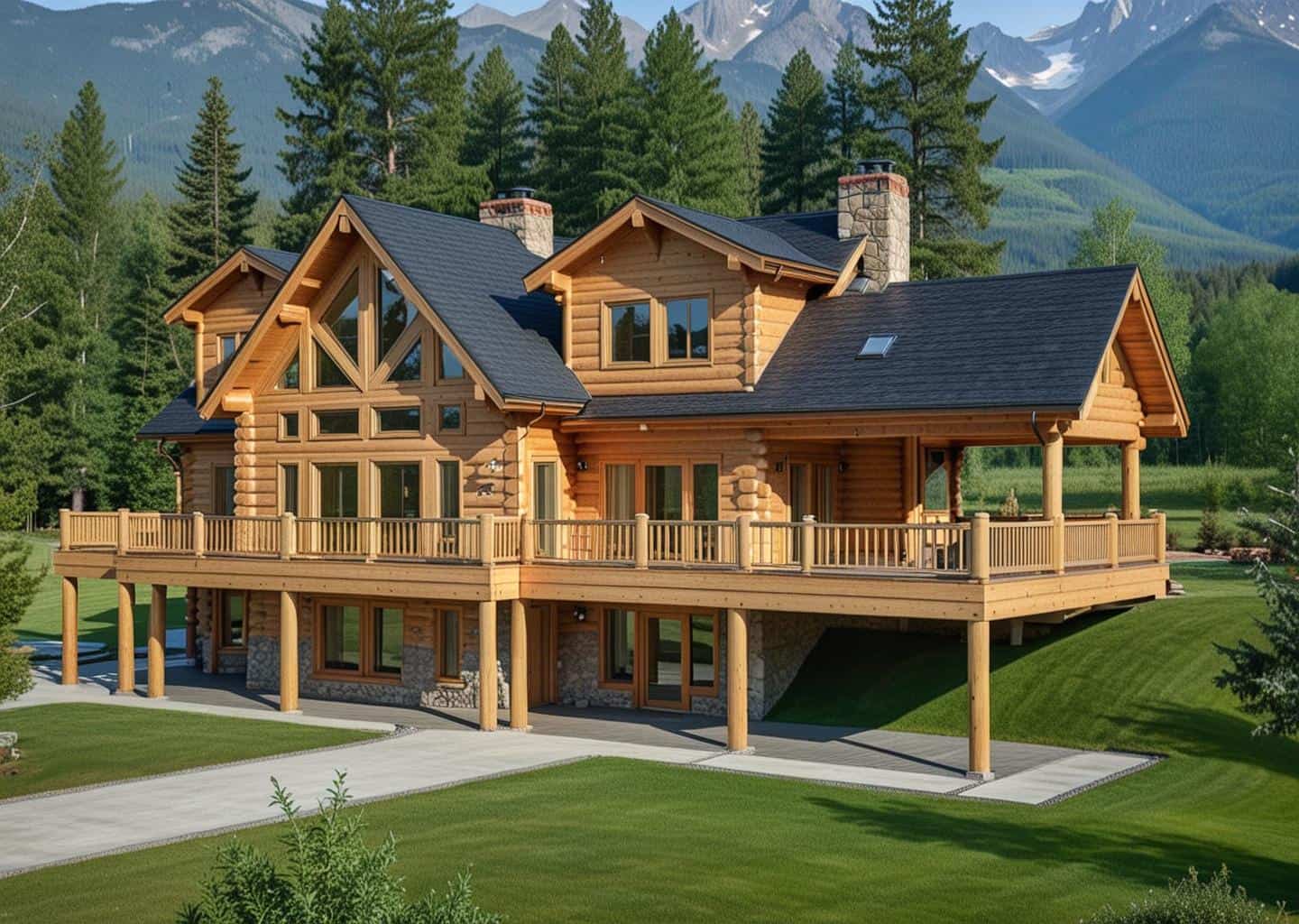 Front Elevation of this Log Cabin House (#132-1291) at The Plan Collection.