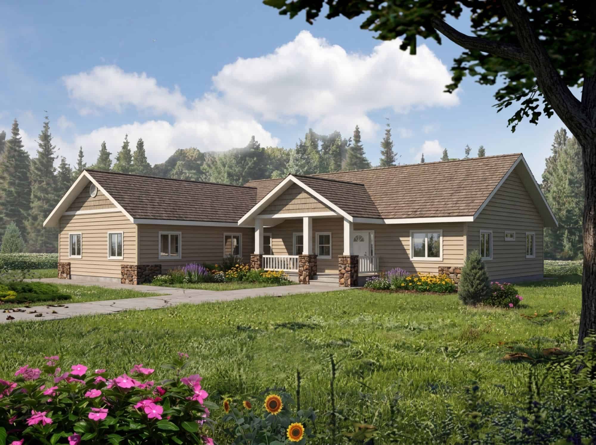 Front Elevation of this Ranch House (#132-1376) at The Plan Collection.