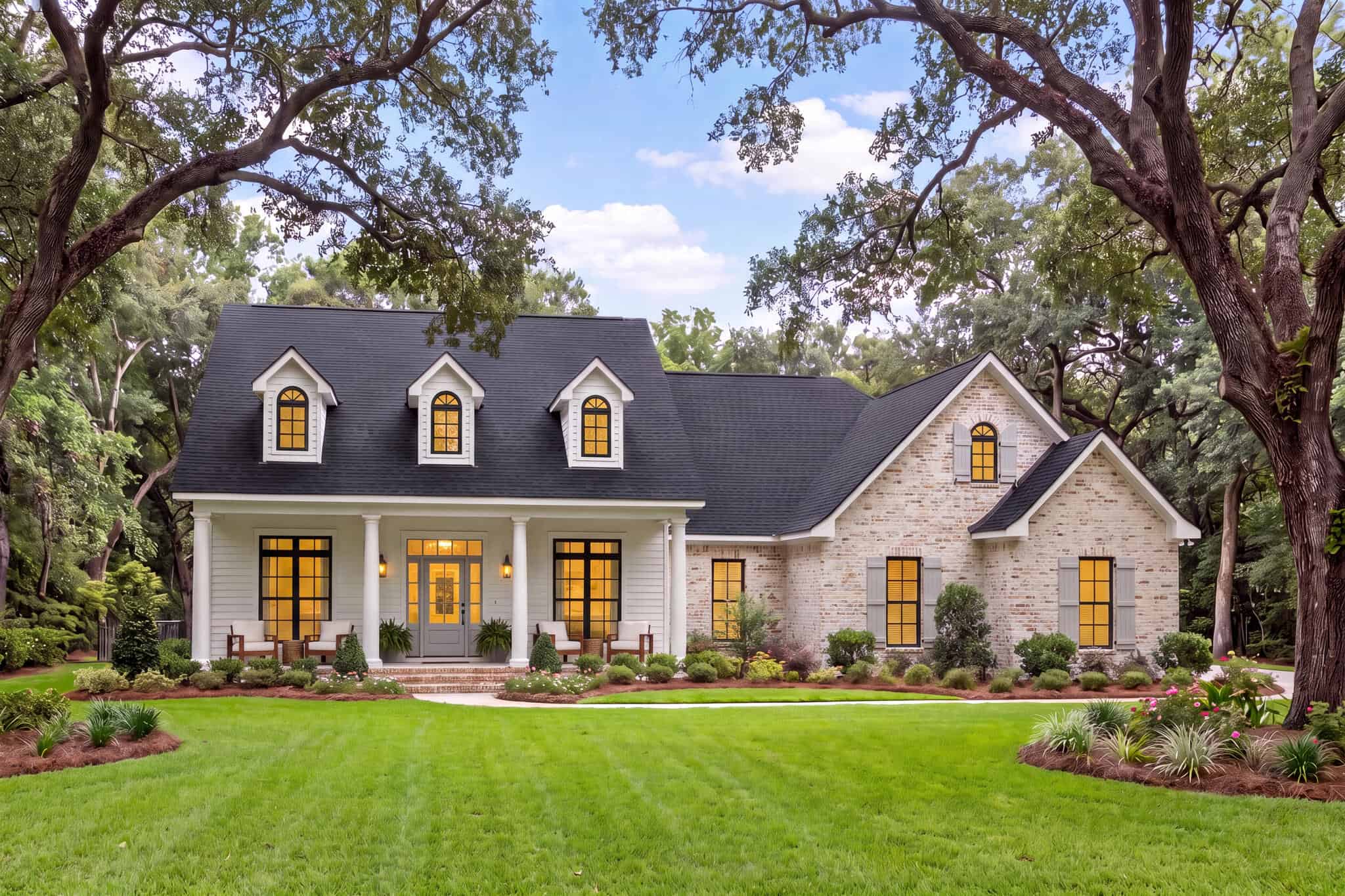 A Country Ranch home with covered front porch, dormer windows, and cross-gable roofline. 3 beds, 1,500 sq ft - Plan #142-1010.