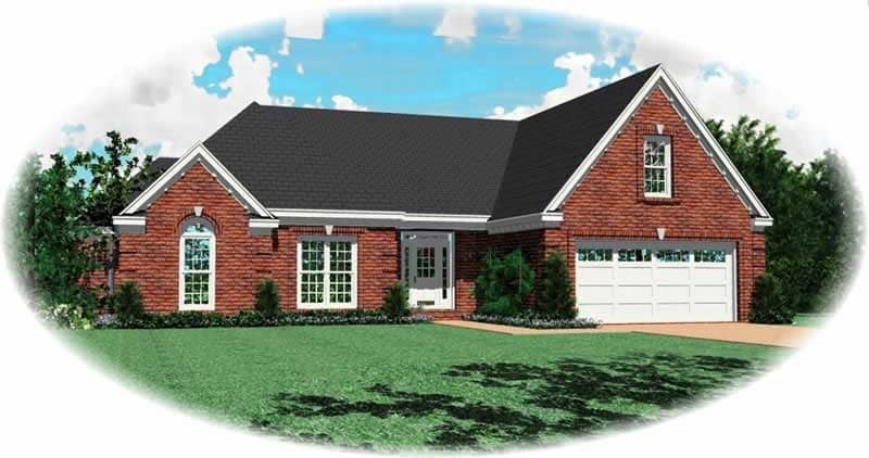 Front view of French home (ThePlanCollection: House Plan #170-1917)