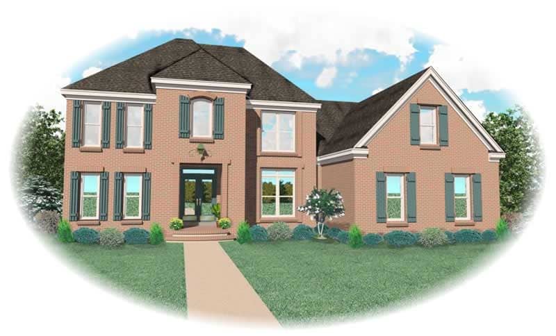 Front view of French home (ThePlanCollection: House Plan #170-1977)