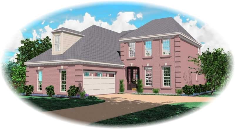 Front view of French home (ThePlanCollection: House Plan #170-2151)