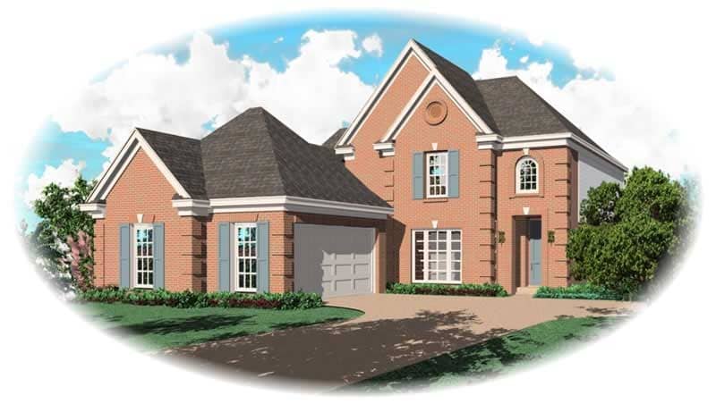 Front view of French home (ThePlanCollection: House Plan #170-2648)