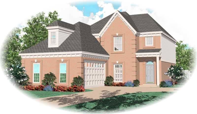Front view of French home (ThePlanCollection: House Plan #170-2664)