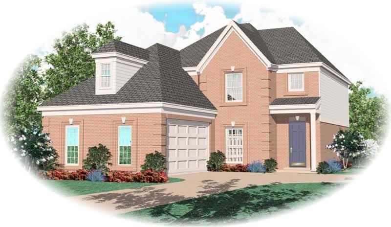 Front view of French home (ThePlanCollection: House Plan #170-2713)