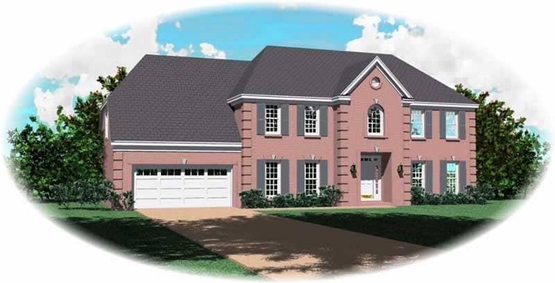 Front view of French home (ThePlanCollection: House Plan #170-2957)