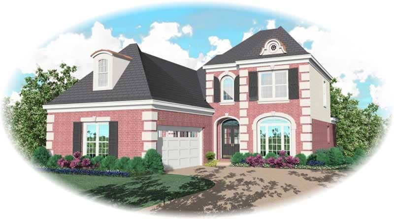 Front view of French home (ThePlanCollection: House Plan #170-3071)