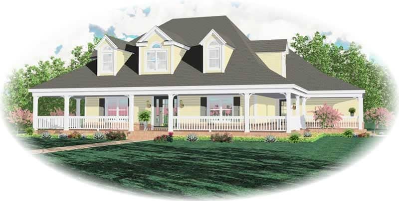 Front view of French home (ThePlanCollection: House Plan #170-3081)