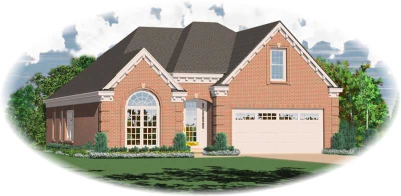 Front view of French home (ThePlanCollection: House Plan #170-3166)