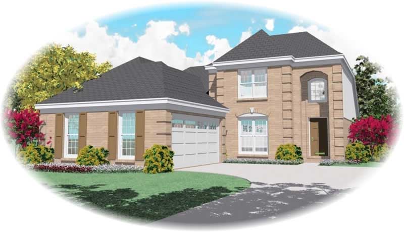 Front view of French home (ThePlanCollection: House Plan #170-3221)