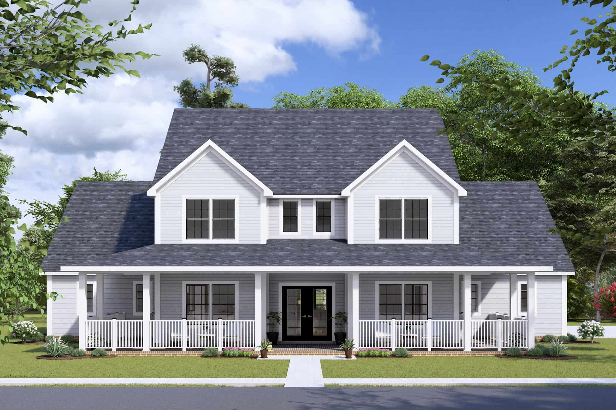 Front elevation of Farmhouse home (ThePlanCollection: House Plan #178-1437)