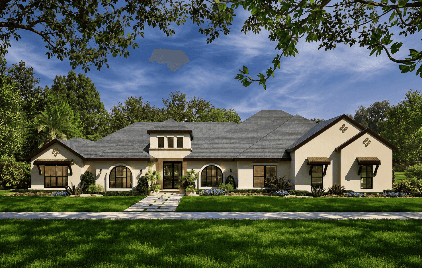 Front elevation of Mediterranean home (ThePlanCollection: House Plan #195-1347)