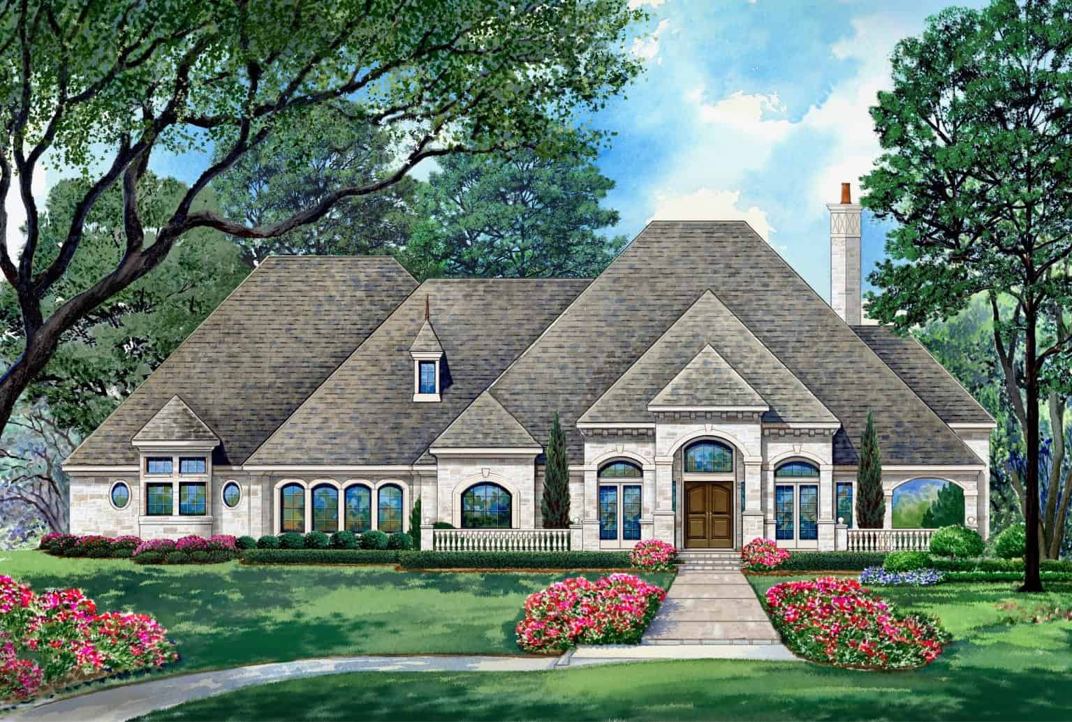 Front elevation of European home (ThePlanCollection: House Plan #195-1369)