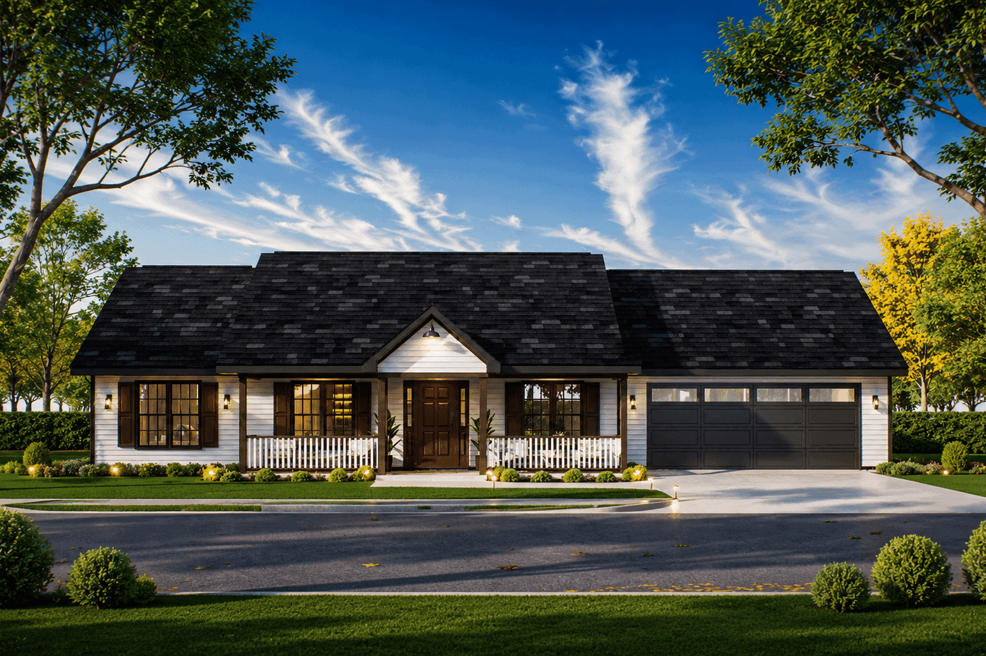 A Ranch home with gable roofline, wood lap siding, and a covered front porch supported by simple posts. 3 beds, 1,334 sq ft - Plan #198-1243