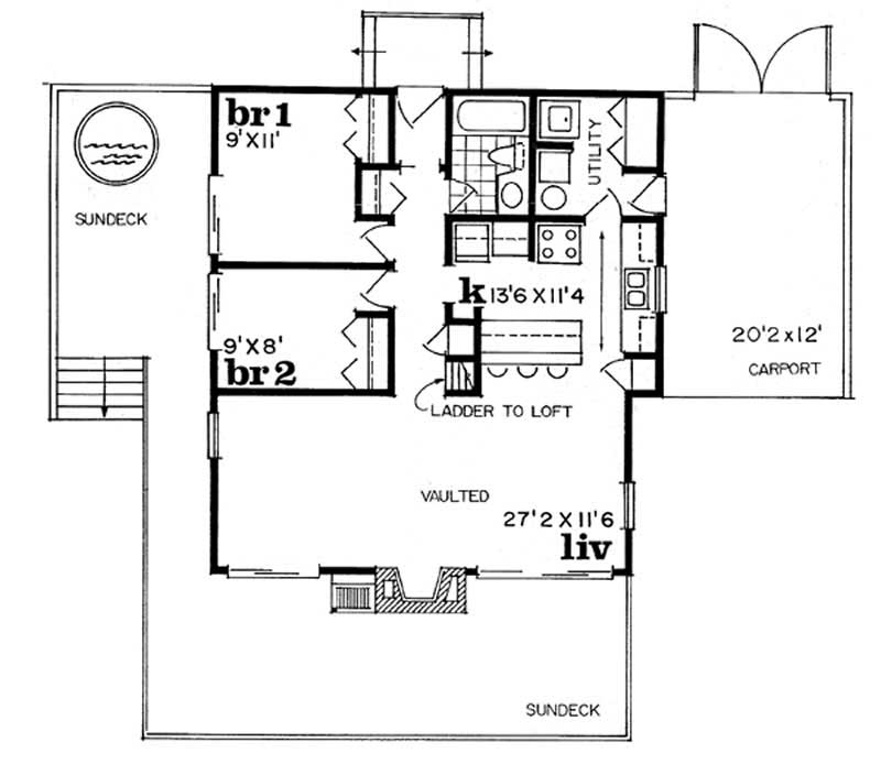 Log Cabin Home Plan - 2 Bedrms, 1 Baths - 936 Sq Ft - #167-1021