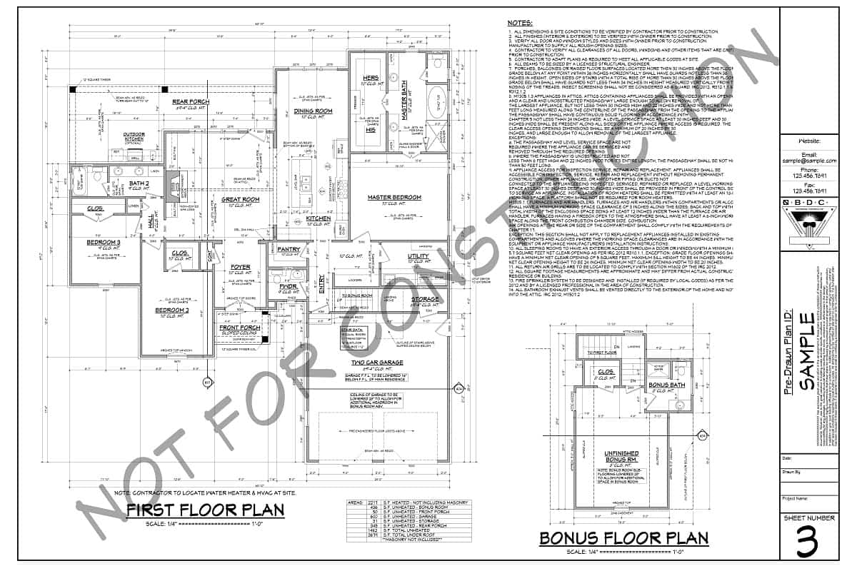 Sample floor plans for first floor and bonus room